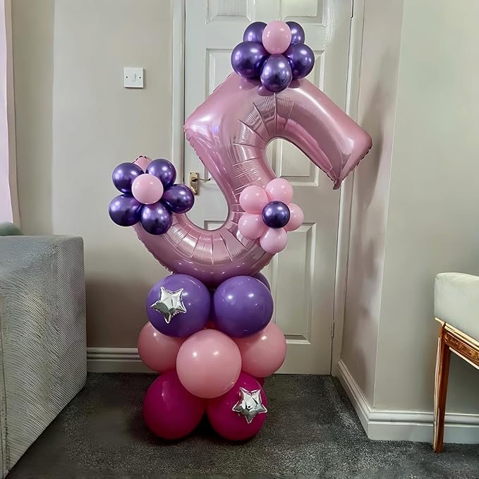 Light Pink Balloon Number 5, 40 Inch Large Self Inflating Foil Number Balloons 0-9, Pastel Pink Digital 5 Helium Balloon for 5th Girls Women Birthday Party Graduation Anniversary Decorations