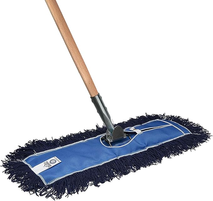 Nine Forty 48" Premium Nylon Dust Mop with Wood Handle - Heavy Duty Mop Head for Industrial, Commercial, and Residential Cleaning - Dry Floor Duster for Hardwood Surfaces and Commercial - Blue