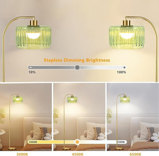 Gold Floor Lamp for Living Room,Bedroom,Mid Century Modern Standing Lamp with Remote,Dimmable Brass Tall Lamp Glass Lamp Vintage Retro Arc Floor Lamps Flower Floor Light Boho Bohemian