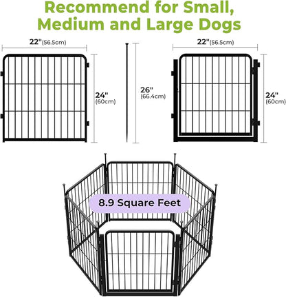 SunsGrove Dog Playpen Outdoor, Heavy Duty 24 Inch 6 Panels with Wider Door for Small and Puppy Dogs, Free and Safe Play Dog Fence Indoor, Black