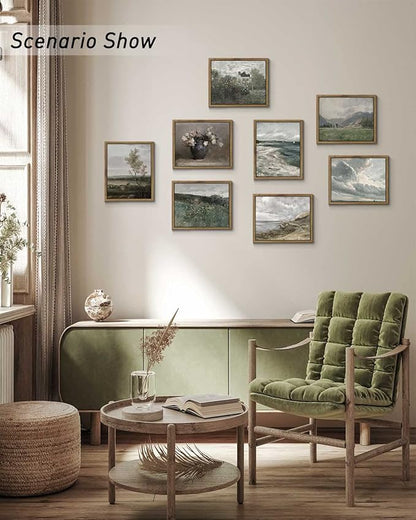 InSimSea Framed Canvas Wall Art Vintage Decor, Room Eclectic Decor, Prairie and Mountain Painting Wall Art Hoom Decor, Canvas Wall Art for Living Room Bedroom Home Office Bathroom Wall Decor, 8"x10"