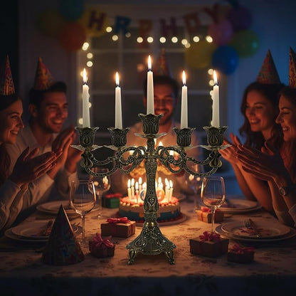 5-Candle Candelabra Metal Candlestick Holder Decoration for Weddings, Churches, Halloween, Christmas, Birthday Party (A-Bronze)