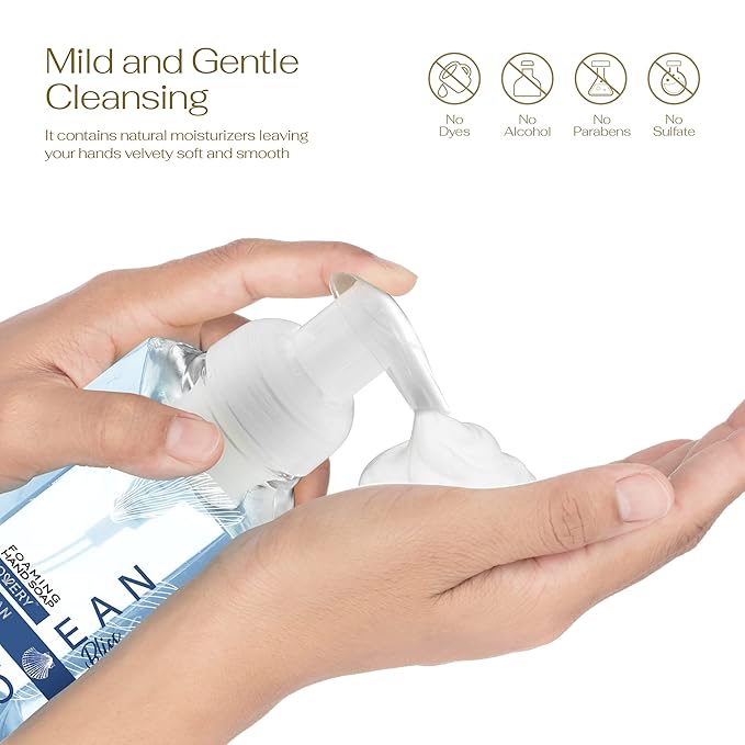 Foaming Hand Soap - Pack of 3 - Moisturizing Hand Soap with Aloe Vera & Essential Oils-Alcohol-Free Hand Wash in Ocean Bliss Fragrance-Scented Hand Wash for Kitchen or Bathroom-Free Swarovski Bracelet