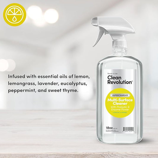 Clean Revolution SuperCharged Multi Surface Cleaner Refill Supply, Non-Toxic, Eco-Friendly & Plant-Based, Ready to Use, Lemon & Herbs, 18 oz (Pack of 1)