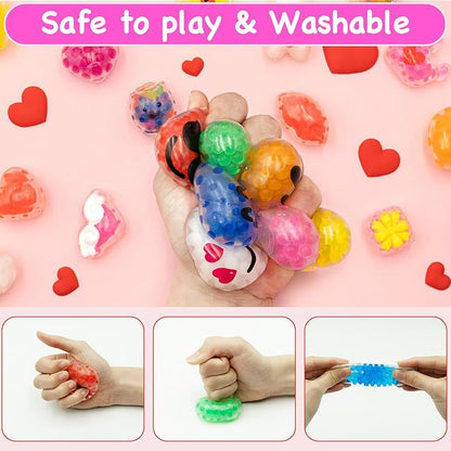 28 Pack Valentines Day Gifts for Kids, Valentines Squishy Stress Balls with Valentine Cards Classroom Prizes Exchange Gifts Prizes Valentines Day Gifts for Kids Boy Girl Valentine Party Favors