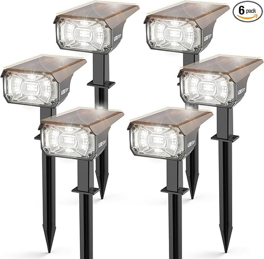 Solar Lights Outdoor Waterproof Landscape Lights, 40 LEDs Solar Spot Light Outdoor Spotlights with 3 Light Modes, USB & Solar Powered Garden Yard Wall Lights Auto On/Off for Patio 6 Pack