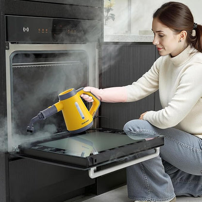 Handheld Pressurized Steam Cleaner - 15s Quick Start, Multi-Functional for Home, Kitchen, Bathroom, 8 Attachments, Chemical-Free, Safe & Efficient Cleaning Solution, Yellow & Grey