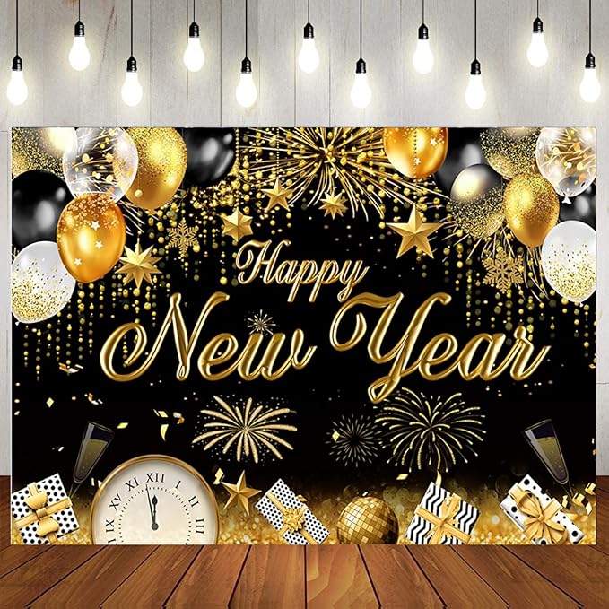 LTLYH 7x5ft Happy New Year Eve Backdrop 2026 New Year Banner Decorations Background New Years NYE Dec Holiday Gatherings Portrait Photo Booth Prop
