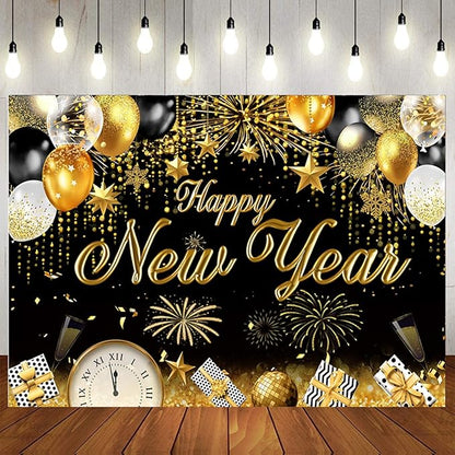 LTLYH 7x5ft Happy New Year Eve Backdrop 2026 New Year Banner Decorations Background New Years NYE Dec Holiday Gatherings Portrait Photo Booth Prop
