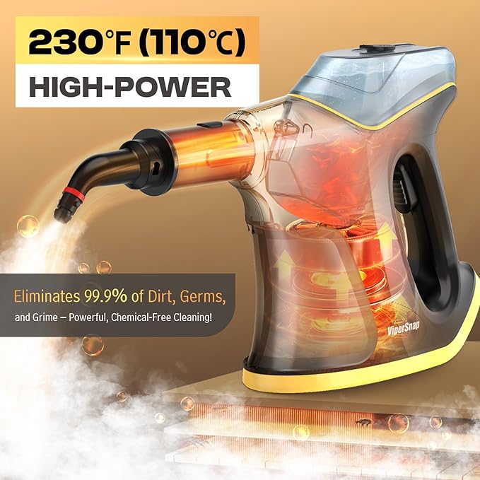 Heavy Duty Steam Cleaner with Continuous Spray & Safety Lock, Multipurpose Handheld Steamer for Home Use, 10S Fast Heating Steamer with 9PC Accessories for Car Furniture Kitchen Grout and Upholstery