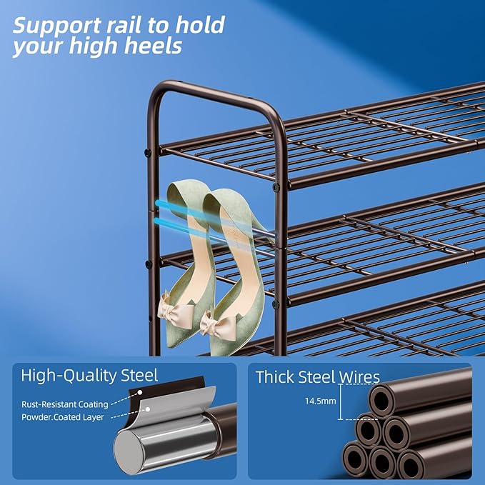SUFAUY 3 Tier Shoe Rack, Closet Metal Shoe Rack Organizer Heavy Duty, Stackable, Bronze