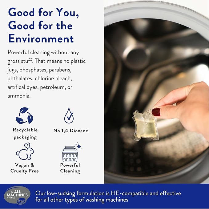 The Clean People Laundry Detergent Pods - Recyclable Packaging, Hypoallergenic, Stain Fighting - Ultra Concentrated, Laundry Soap -Baby (Unscented), 192 Pack