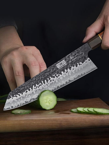 9 Inch Kiritsuke Chef Knife, Japanese Hand Forged 9 Layers 10Cr15CoMoV High Carbon Steel Kitchen Knife, Professional Chef's Knife with Ergonomic Rosewood Handle