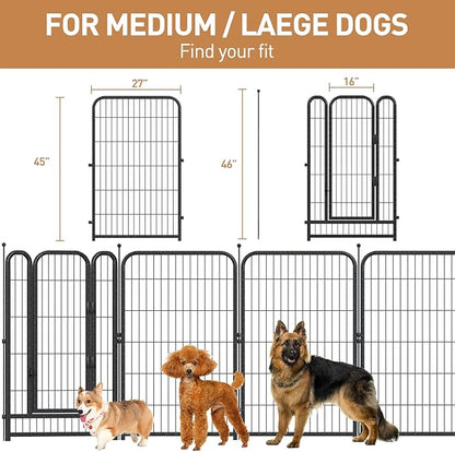 Metal Dog Playpen, 45" Inch Height 8 Panels, Large Dog Fence for Large/Medium/Small Dogs Indoor & Outdoor Bliss, Perfect Dog Pen for Camping, Yard and RV | Black-Silver