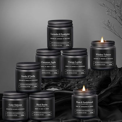 8 Pack Scented Candles for Men, Masculine Candle Gift Set with Smoky & Woody Scents, Soy Wax Aromatherapy Candles for Home, Valentine’s Day Gift for Him, Boyfriend