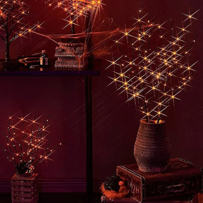 LITBLOOM Halloween Tree Branch Lights 32IN 100 Orange LED with Timer, Lighted Black Twig Branches with Fairy Lights for Halloween Decoration Indoor Outdoor