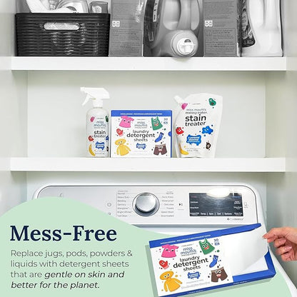 Miss Mouth's Messy Eater Laundry Detergent Sheets - 120 Loads Travel Friendly Detergent Sheets - Hypoallergenic, Sensitive Skin Safe, Pediatrician and Dermatologist Tested, Fragrance Free