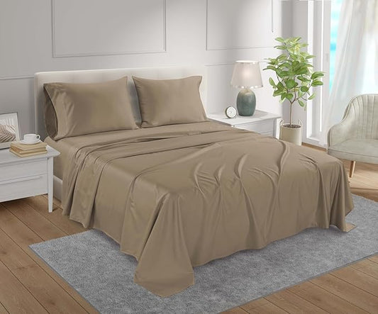 CHATEAU HOME COLLECTION King Sheet Set, 100% Cotton Bed Sheets King Size Sheets Deep Pocket Set, 800 Thread Count Sateen Weave 4 Piece Luxury Bedding, Soft & Breathable No Pill Fade Resistant- Taupe