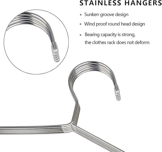 OIKA 30 Pack Heavy Duty Stainless Steel Hangers, Space-Saving Silver Clothes Hangers for Coats, Dresses, Shirts, Slacks with Non-Slip Groove Design, Ideal for Closet/Dorm/Laundry/Outdoor Use