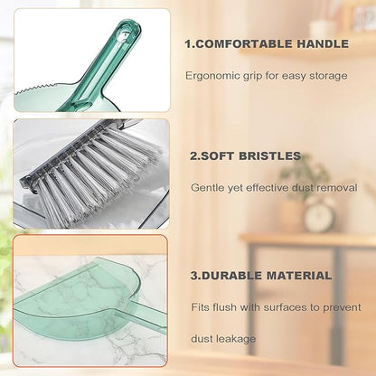Small Broom with Dustpan Combo Set Mini Broom and Brush Set Hand Sweeper for Cleaning Desk Office Kitchen Pet Nest (Transparent Grey)