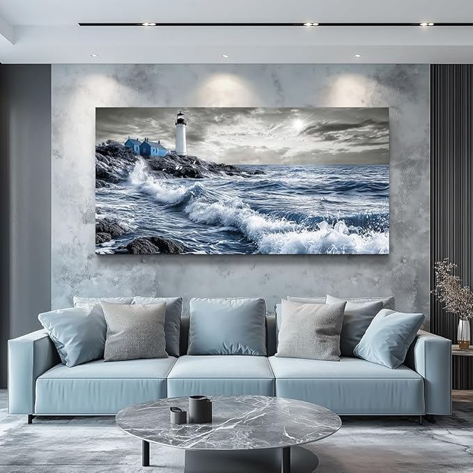 ZUITINGHUA Canvas Wall Art For Living Room Large Wall Decor For Office Bedroom Decorations Wave Landscape Pictures Watch Tower Painting Artwork Room Wall Mural Aesthetic Home Decor 30x60 In