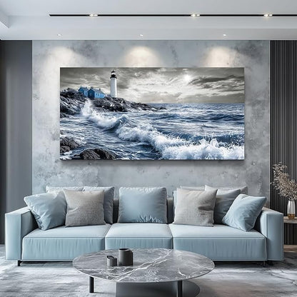 ZUITINGHUA Canvas Wall Art For Living Room Large Wall Decor For Office Bedroom Decorations Wave Landscape Pictures Watch Tower Painting Artwork Room Wall Mural Aesthetic Home Decor 30x60 In