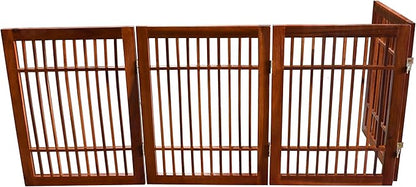 Pet Dog Gate Strong and Durable Freestanding Folding Acacia Hardwood Portable Wooden Fence Indoors or Outdoors by Urnporium (Brown Pet Gate, 4 Panel 24" Tall)