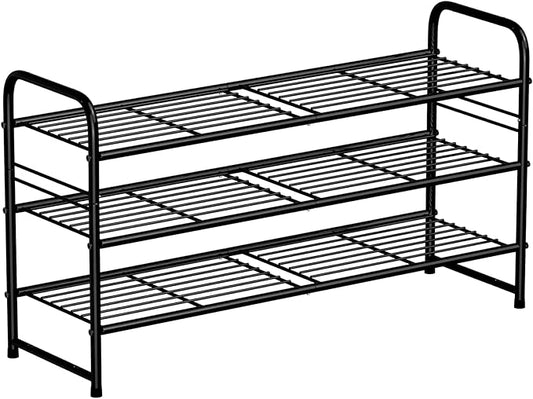 SUFAUY 3-Tier Shoe Rack, Closet Metal 33" Wide Shoe Rack Organizer Heavy Duty, Stackable, Black