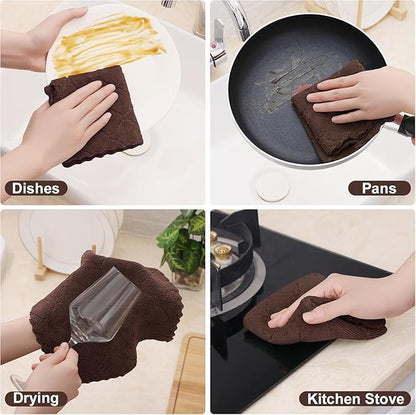 Homaxy 18 Pack Kitchen Dish Cloths (10 x 10 Inches, Brown), Super Soft and Absorbent Coral Velvet Dish Towels, Nonstick Oil Fast Drying Microfiber Cleaning Cloth, No Lint Household Dishcloths