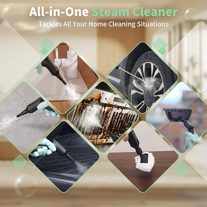 2500W Steam Cleaner - Adjustable 6-Level Steam Control, 15s Fast Heat, 1.6QT Water Tank, Portable High-Pressure Steamer for Home, Car, Grout