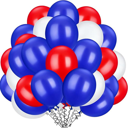 TecUnite 100 Pcs Red White Blue Latex Balloons 13 Inch Colorful Round Balloons for 4th of July Decorations Independence Day Patriotic Wedding Birthday Party Decoration