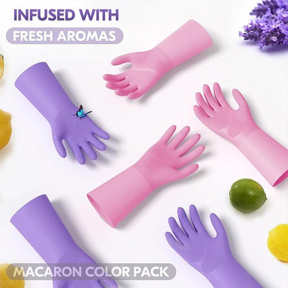 Vgo... 2 Pairs Household Cleaning Gloves Infused with Rresh Rich Aromas, Lined Dishwashing Gloves,Long Sleeves Kitchen Gloves, Bathroom Cleaning, Gardening, Pet Care(2 Colors,Size M,TP1117)