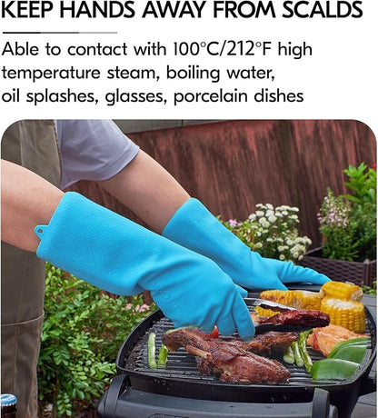 Vgo... 1 Pair Household Cleaning Gloves Infused with Rresh Rich Aromas, Lined Dishwashing Gloves,Long Sleeves Kitchen Gloves, Bathroom Cleaning, Gardening, Pet Care(Light Blue,L,TP1117)