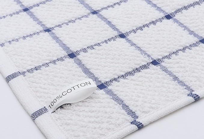 Cotton Dish Towels for Kitchen, Terry Dish Cloths for Washing Dishes, 12 x 12 Inches, Light and Soft, Quick Drying Dish Rags for Cleaning, 8pc/Set (Blue)