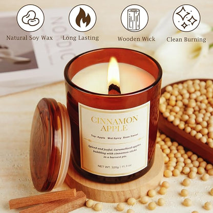 Holiday Candle Gift Set–2 Pack Wood Wick Cinnamon Apple Scented Candles,Long Lasting Natural Soy Wax Candles with Gift Boxes,Cozy Fall Aromatherapy Candle for Home Decor