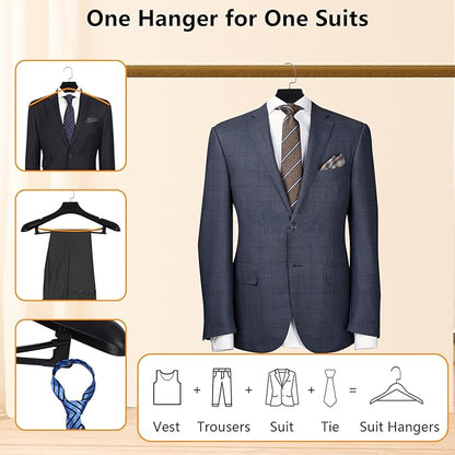 DEDU Suit Hangers for Men 10 Pack Width 17.7", Black Coat Hangers no Shoulder Bump Non Slip for Thick Sweaters, Plastic Extra Wide Shoulder with Pants Bar & Metal Hook