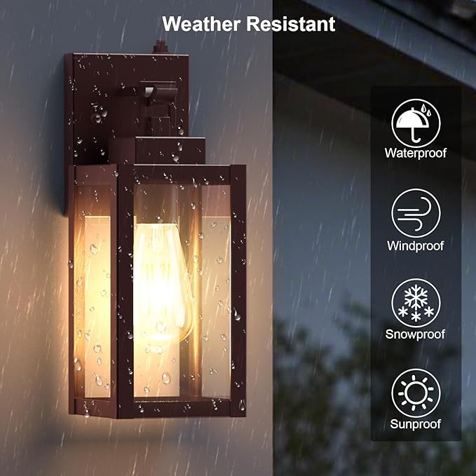 2-Pack Dusk to Dawn Porch Light, Farmhouse Brown Outdoor Lights Wall Mount, Waterproof Anti-Rust Wall Sconces for House, Yard, Entryway, Garage, 100-120Vac