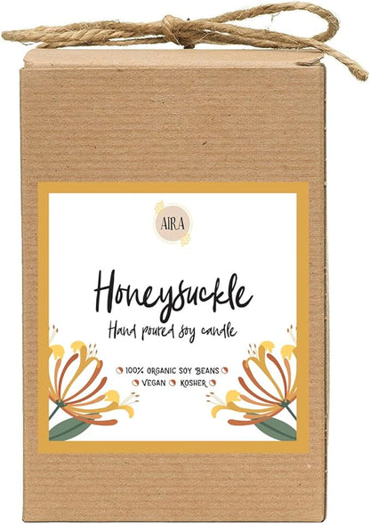 Aira Soy Candles - Organic, Kosher, Vegan Soy Candles w/Therapeutic Grade Essential Oil - Hand-poured w/Pure Soy Candle Wax - Paraffin Free, Burns 110+ Hours - Spring Candle Honeysuckle - 16 Ounces