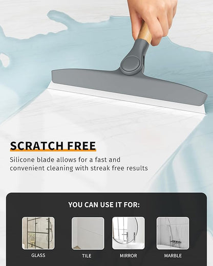 MR.SIGA All Purpose Silicone Squeegee for Shower Door, Mirror, Glass, Streak Free Shower Squeegee, Pivoting Bamboo Handle, Includes 1 Suction Hook, 10 inch Wide, Gray, 1 Pack