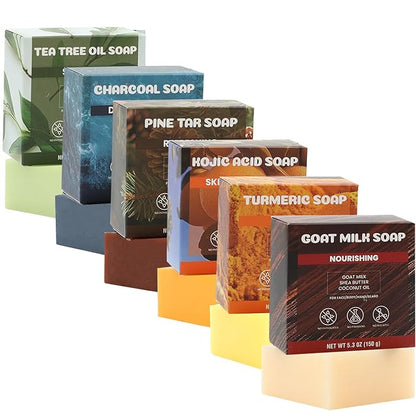 Rinse & Robust Mens Bar Soap Set 6Pcs Handmade Natural Soap Bar Gift for Men, Cleansing, Moisturizing & Exfoliating Soap for Body & Hands All Skin Types | 6 Scents | 5.3 oz of 6 Bars