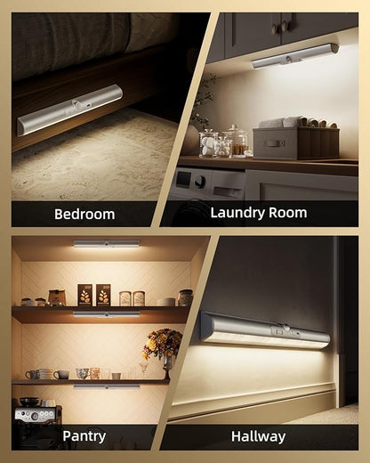 EZVALO 3 Pack Motion Sensor Closet Lights, 15inch Rechargeable Cabinet Lights with Rotatable Sensor, Glare-Free, 3 Color Temps & Dimmable, Magnetic Night Light for Pantry, Stairs
