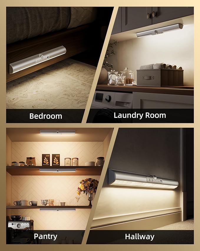EZVALO Motion Sensor Closet Light, Rechargeable 1800mAh Battery-Operated LED Light, Rotatable Sensor, 3 Color Temperatures & Stick-On Light for Closet, Pantry, Stairs