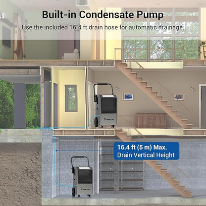 Traver Force Commercial Dehumidifier, 140 Pint Large Dehumidifier with Pump Drain Hose, Up to 5,000 sq. ft, for Crawl Space, Basement, Warehouse, Water Damage Restoration, Job Sites