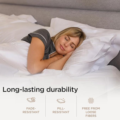 Threadmill 100% Cotton Sheets for Full Size Bed - 600 Thread Count Full Bed Sheets Set with 16” Deep Pocket - Jacquard Sateen Weave 4-Piece Bedding Set with Cooling Effect, White