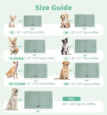 Made4Pets Dog Crate Pad Bed for Small Dogs, Washable & Reversible, Anti-Slip Kennel Mat for Cozy Sleeping, Soft Fluffy Dog Bed for Indoor & Outdoor Use, 24"x18", Green