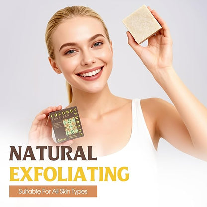 Cold-Process Natural 2-in-1 Luxurious Natural Soap Bar (4.2 oz) with Coconut Shreds | Light Exfoliation & Creamy Lather Body Bar | Cold-Processed, Handmade in Vietnam (Pack of 1)