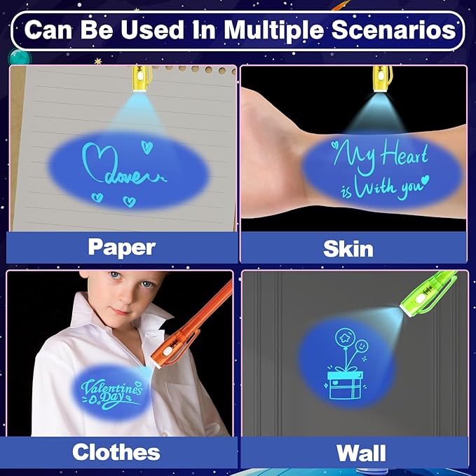 24 Pcs SInvisible Ink Pens with UV Light, Astronaut themed gift card & Goodie Bags,Valentine's Day Gifts, Detective Party Favors, Classroom Prizes, Escape Room Activities.