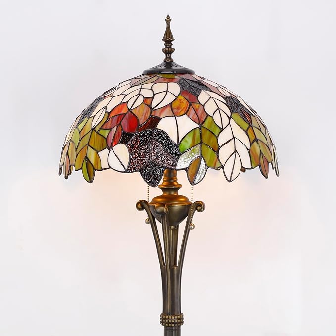 Tiffany Floor Lamp Maple Leaf Stained Glass Standing Reading Light 16X16X70 Inches Antique Pole Corner Lamp Decor Bedroom Office Living Room