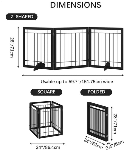 JSB 72-inch Extra Wide 28-inch Tall Dog gate, Freestanding Pet Gate for Halls, Stairs & Home, Pet Puppy Safety Dog Fence with 2PCS Support Feet (Black)