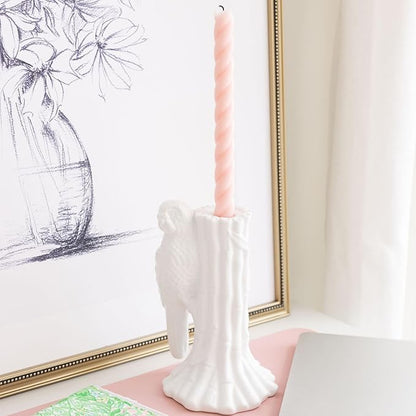Lilly Pulitzer Taper Candle Holder, Cute Candlestick Holder Decor for Mantle or Centerpiece, Resort White (Parrot)